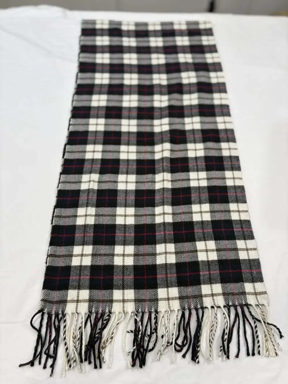 Lands' End Women's Soft Warm Scarf Blue Beige Pink Plaid Fringe 72